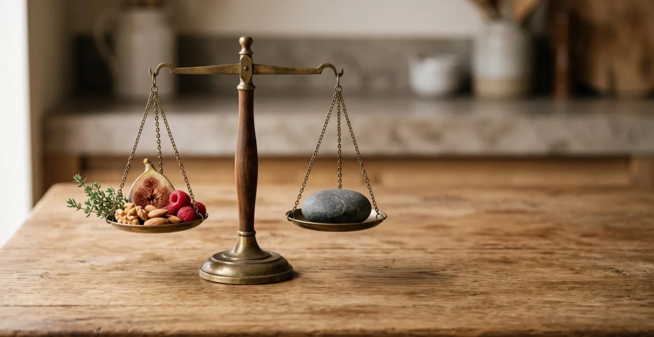 Représentation symbolique de l'équilibre énergétique personnel, entre apport et dépense caloriques, au-delà des formules standard